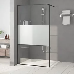 Pregrada za tuš crna 115 x 195 cm s napola mutnim staklom ESG