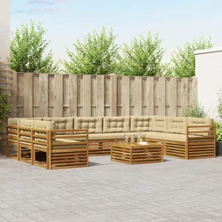 Set vanjskih sofa 10 pcs Prirodna i bež Čvrsto drvo akacije