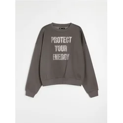 Sinsay - Crewneck dukserica sa sjajnim natpisom - tamno siva