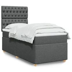 Vidaxl Box spring postelja z vzmetnico temno siva 90x200 cm blago