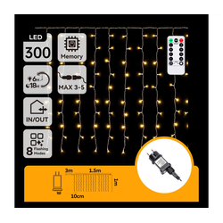 Aigostar - LED spoljašnji božićni lanac 300xLED/6W/230V/8 funkcija 3x1m IP44 topla bela+daljinski upravljač