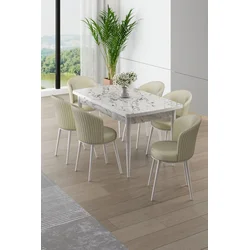 HANAH HOME Rasklopivi trpezarijski sto i stolice (7 delova) Asfel White Marble Cream