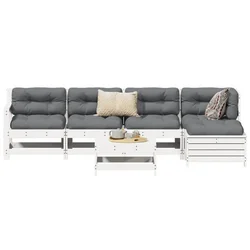 6-dijelni set vrtnih sofa bijeli od masivne borovine