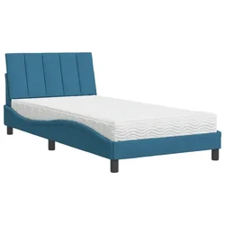 Vidaxl Postelja z vzmetnico Hanko modra 100x200 cm žamet