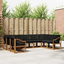 Set vanjskih sofa 9 pcs Prirodna i crna Čvrsto drvo akacije