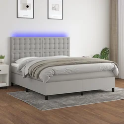 vidaXL Box spring postelja z vzmetnico LED sv. siva 180x200 cm blago