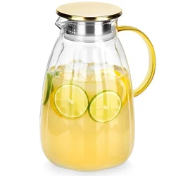 shumee Steklen vrč za pijačo, vodo, sok, limonado, s pokrovom, 2,2 l