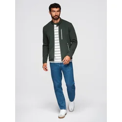 Ombre Structured mens biker jacket with stand-up collar - dark green