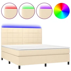 Vidaxl Box spring postelja z vzmetnico LED krem 160x200 cm blago