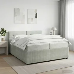 Boxspring krevet s madracem Svjetlosiva 200 x 200 cm Baršun Zelena