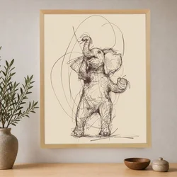 WallXpert uramljena slika na platnu Cc-D-Ah-1046, skica slona sa podignutom surlom, 45 x 60 cm
