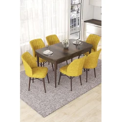 Hanah Home Set Trpezarijski sto i 6 stolica Nef, Žuto-braon
