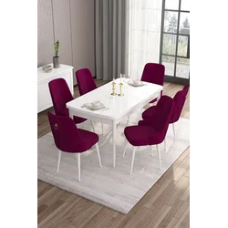 Hanah Home Set Trpezarijski sto i 6 stolica Are, Bordo-beli