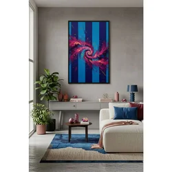 WallXpert uramljena slika na platnu Huhu3112, roze-ljubičasta galaksija na plavo-ljubičastim prugama, 70 x 100 cm