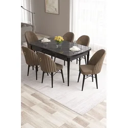 Hanah Home Set Trpezarijski sto i 6 stolica Roz, Braon-crni