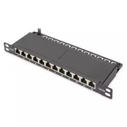 CAT 6A Patch Panel, shielded,12-Port 1/2U, 10 rack mount, black RAL 9005