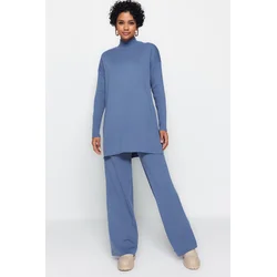 Trendyol Indigo Slit Wide Leg Tricot Top-Top Set