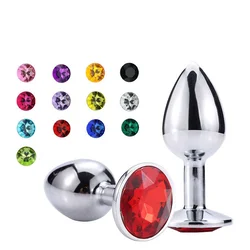 Metalni analni butt plug sa kristalom - set u veličinama S/M/L