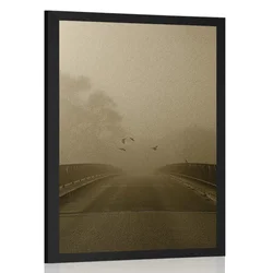 Plakat prelet ptic nad mostom v sepia varianti - 60x90 white