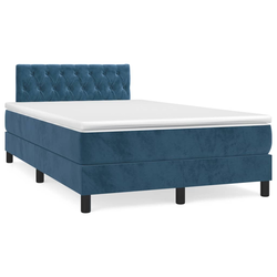 vidaXL Box spring postelja z vzmetnico LED tem. modra 120x190 cm žamet