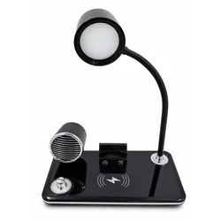 Mks Multifunkcionalna LED stona lampa 248054 sa satom i bežičnim punjačem, Crna