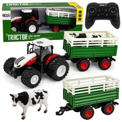 Daljinsko upravljani RC traktor s prikolico in figura krave 1:24