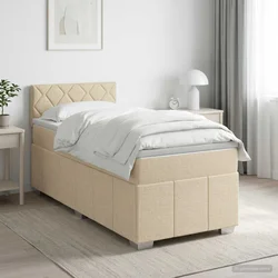 vidaXL Postelja boxspring z vzmetnico Krem 100 x 200 cm Blago