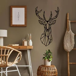 WallXpert metalni zidni ukras 5038, geometrijska glava jelena sa rogovima, 36 x 61 cm, crni
