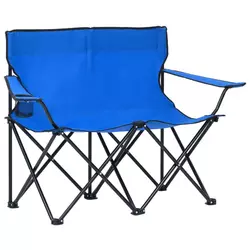 vidaXL Zložljiv stol za kampiranje za 2 osebi jeklo in blago moder