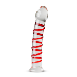 Steklen dildo z rdečimi črtami
