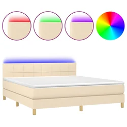Krevet box spring s madracem LED krem 180x200 cm od tkanine