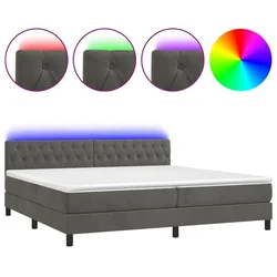 Vidaxl Box spring postelja z vzmetnico LED temno siva 200x200 cm žamet