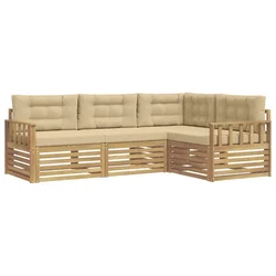 Set vanjskih sofa s jastukom 5 pcs Bijela i bež Poliester