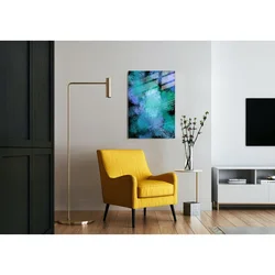 WallXpert slika na kaljenom staklu 1691, apstraktne mrlje u tirkiznoj, plavoj i ljubičastoj boji, 70 x 100 cm