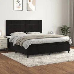 Greatstore Box spring postelja z vzmetnico črna 180x200 cm žamet