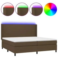Vidaxl Box spring postelja z vzmetnico LED temno rjava 200x200cm blago