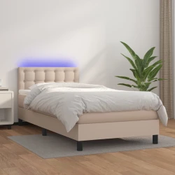Krevet box spring madrac LED cappuccino 100x200cm umjetna koža