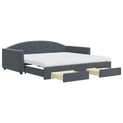 Vidaxl Izvlečna dnevna postelja s predali temno siva 100x200 cm žamet