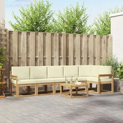 Set vanjskih sofa s jastukom 7 pcs Bijela i krem Poliester