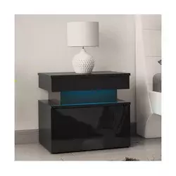 Noćni ormarić sa LED osvetljenjem GLOSSA 51x55 cm crna/sjajna crna