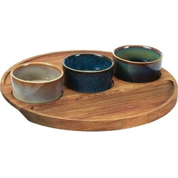 EXCELLENT Servirne sklede KO-278001180 on acacia tray set of 4 pcs