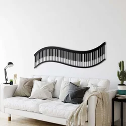 WallXpert metalni zidni ukras 5109, talasasta traka klavirskih dirki, 60 x 17 cm, crni