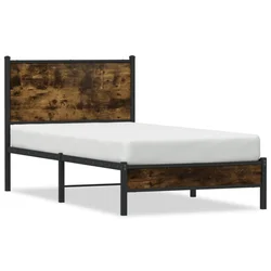 shumee vidaXL Kovinski posteljni okvir brez vzmetnice dimljen hrast 80x200 cm