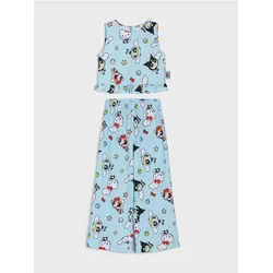 Sinsay - Komplet: bluza bez rukava i pantalone Hello Kitty & Friends and The Powerpuff Girls - bledoplavo