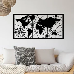 Wallxpert 891TNL1760 Zidna dekoracija World Map 2, 120x60cm, Crna