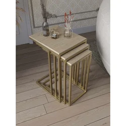 Hanah Home Mira set stolića (umetnuti), zlatna/travertin (3 kom)
