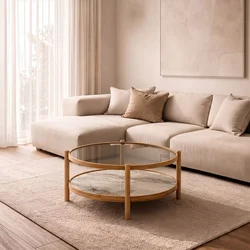 Hanah Home klub sto Magnum 110, 110 cm, hrast / beli mermer