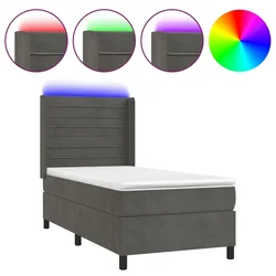 Vidaxl Box spring postelja z vzmetnico LED temno siva 90x190 cm žamet