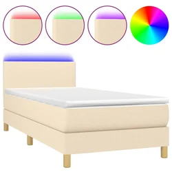 Vidaxl Box spring postelja z vzmetnico LED krem 80x200 cm blago