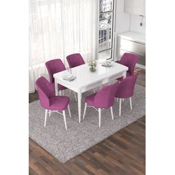 Hanah Home Set Trpezarijski sto i 6 stolica Nef, Ljubičasto-beli